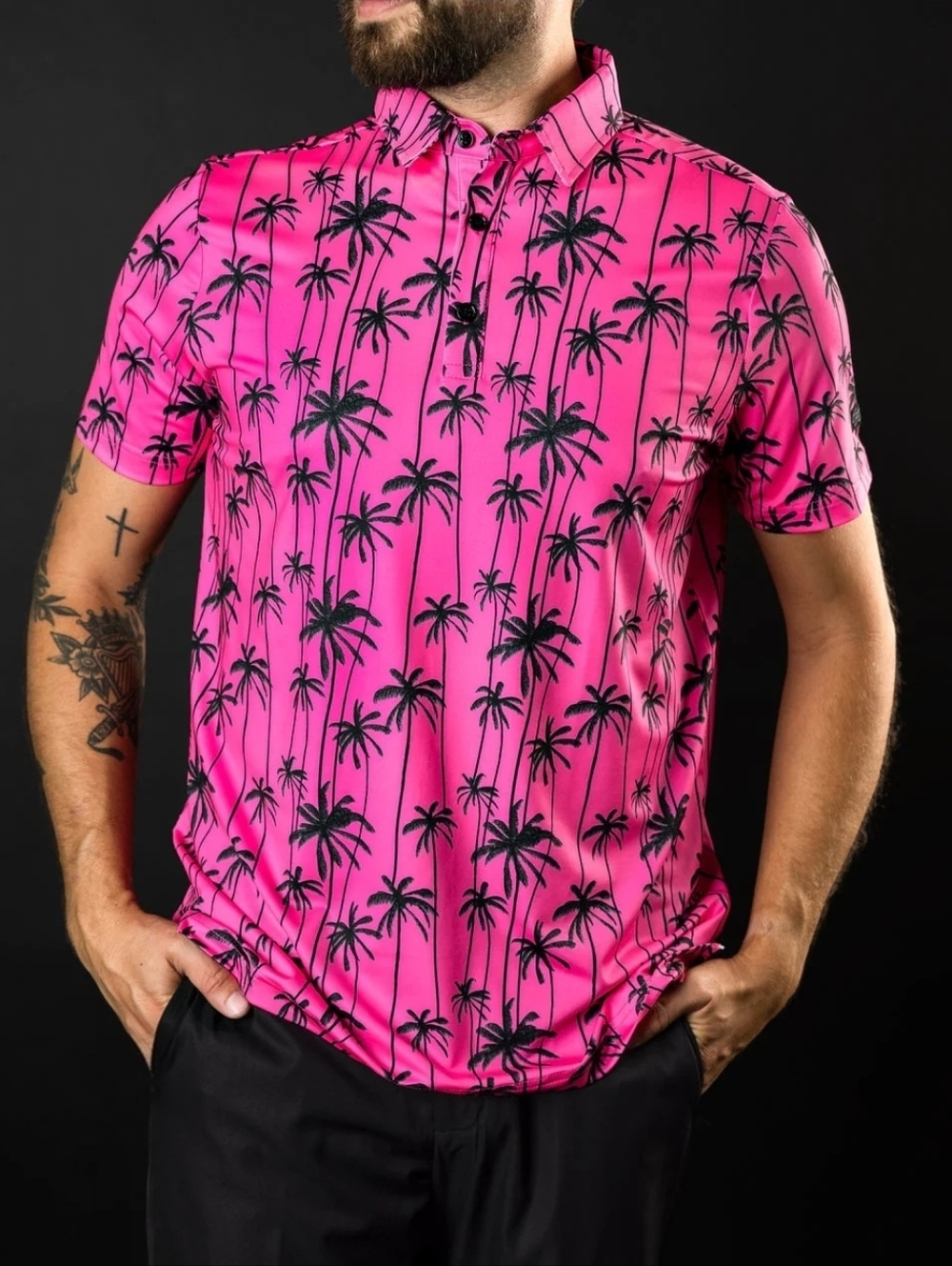 Sunday Swagger Neon Pink Palm Tree Polo Shirt XL Golf Party Vacation